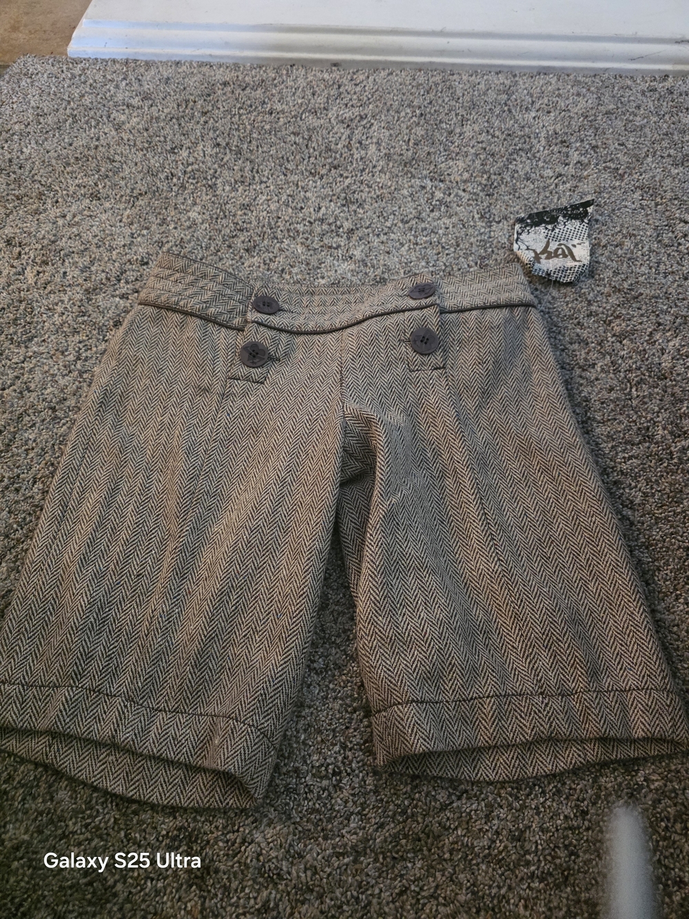Lost Womens Herringbone Button-Front Bermuda Shorts - Brown/Tan